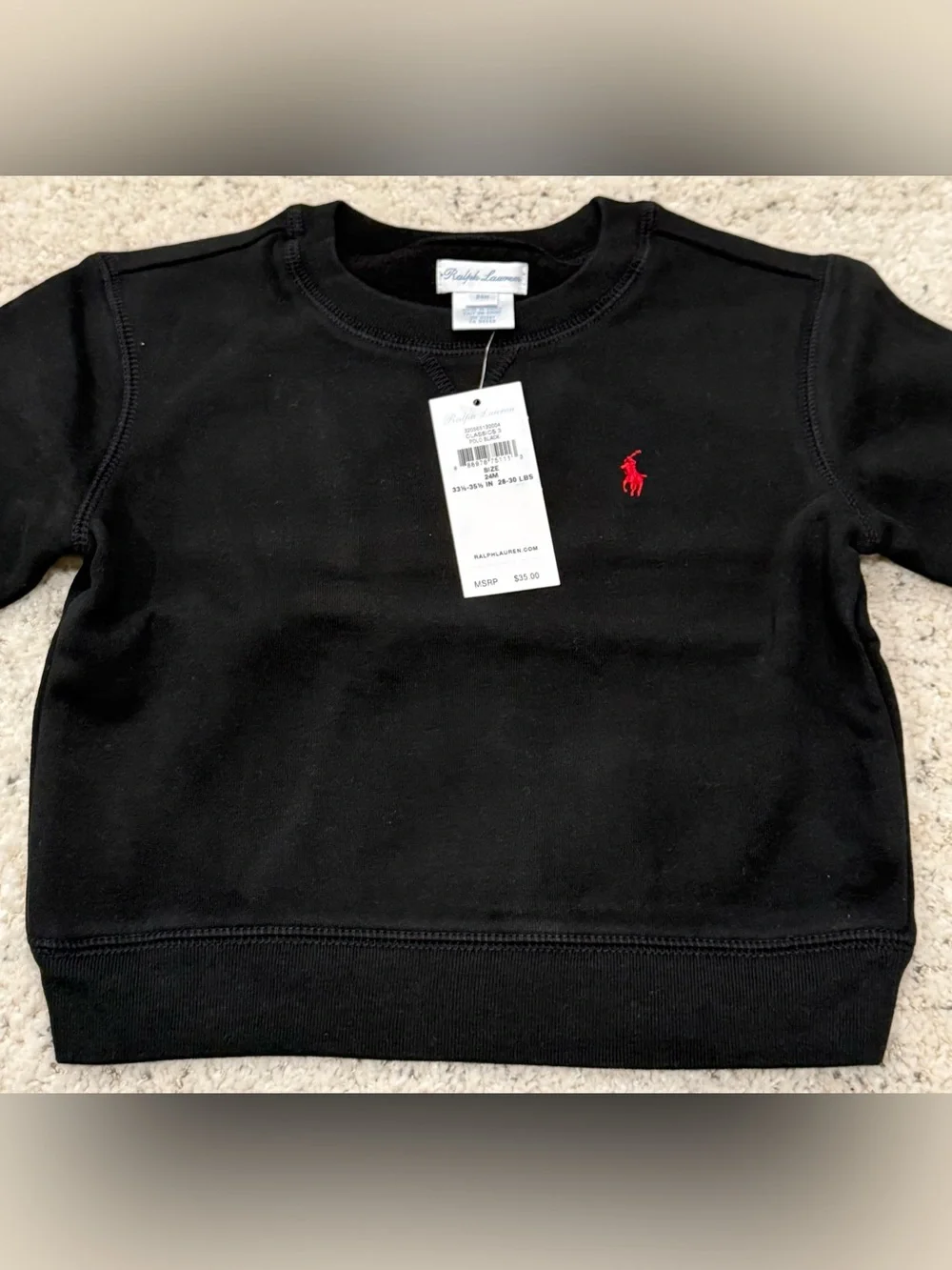 NWT Ralph Lauren Baby Toddler Black Crewneck Sweatshirt Red Pony 24M 2T